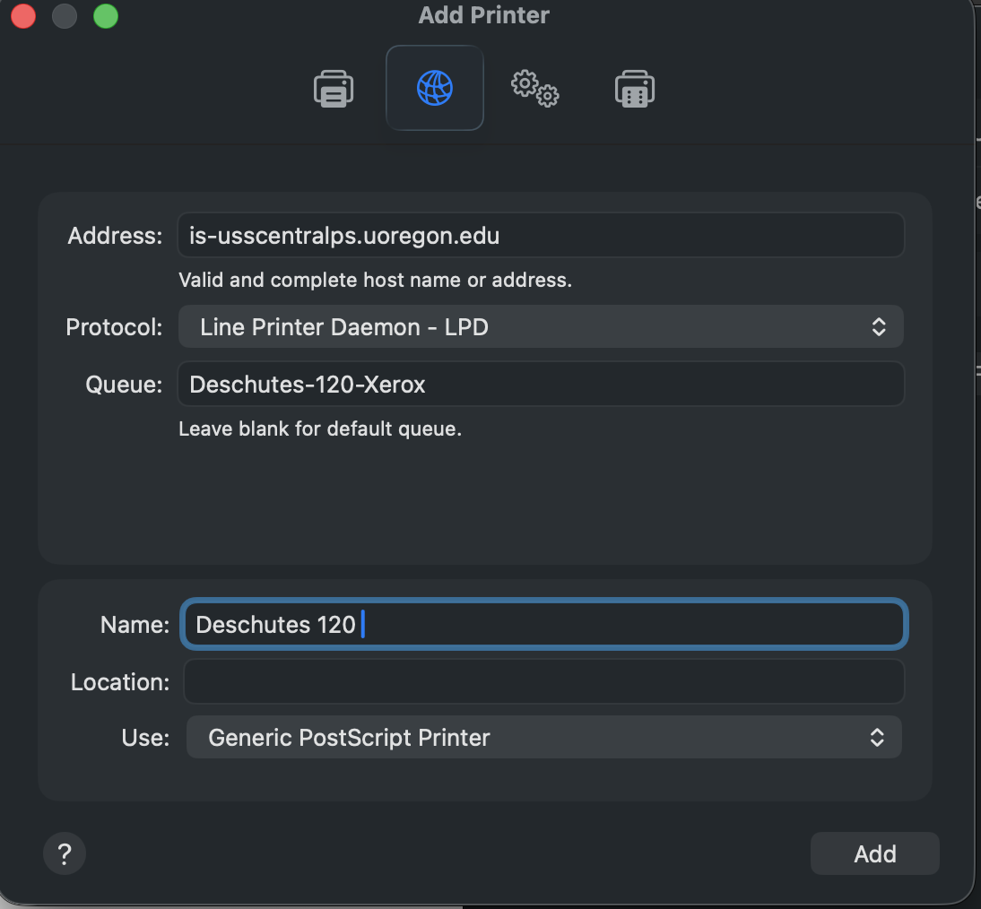 Screenshot: Generic PS Printer Selection